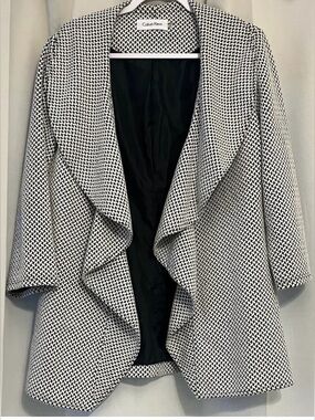Calvin Klein Houndstooth Open Front Blazer Jacket Work Office Chic Career